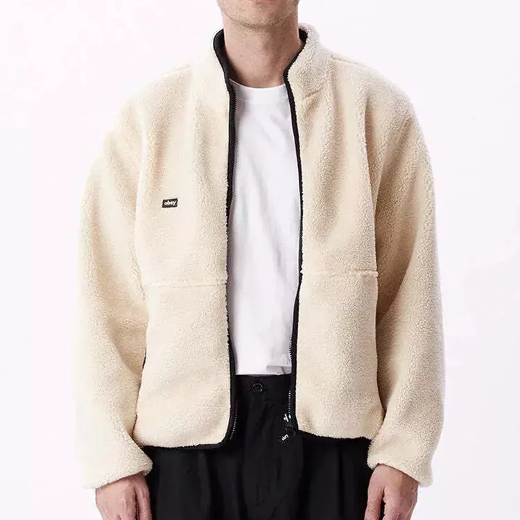 Tuhao Custom Winter Beige Black Reversible mens zip sherpa jackets stand collar custom Winter Warm Fleece Jackets