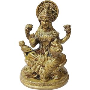 PARIJAT HANDICRAFT Lakshmi en laiton et assis sur une base de lotus en or pour Pooja et décoration intérieure - Product Image 1