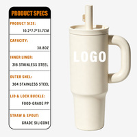 Mug isotherme sous vide de 40 oz avec poignée, gobelet en acier inoxydable personnalisé avec logo, vaisselle à double usage avec couvercle pour le bureau et le camping