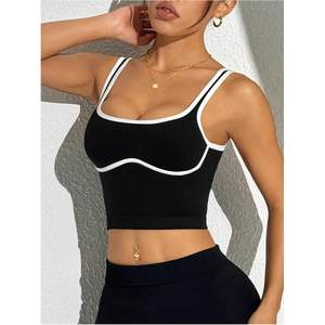 Débardeur court personnalisé pour femme à col rond avec bordure contrastante, en Spandex et Polyester respirant, idéal pour le yoga et l'entraînement sportif - Product Image 1