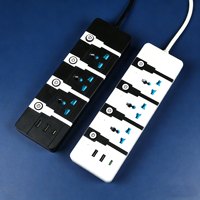 Multiprise industrielle universelle UE/US, 3 prises, USB Type-C, interrupteurs indépendants, câble de 2 m, rallonge portable pour la maison