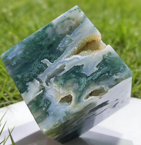 Vente en gros de cubes d'agate mousse naturelle de haute qualité, gravés, tendance mode, cristal de guérison, <span class=keywords><strong>géode</strong></span> de quartz, Feng Shui, pour les affaires - Product Image 6