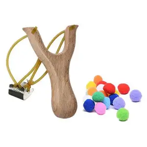 Tirachinas de madera de haya y bolas de algodón, juego para juegos deportivos al aire libre