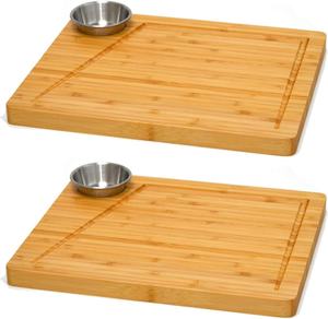 Ensemble de 2 - Planche à servir en bambou avec bol à sauce - 30x25cm Assiette à <span class=keywords><strong>steak</strong></span> en bois Plateau alimentaire - Product Image 1