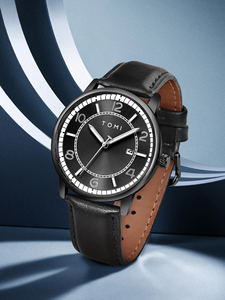 Montre analogique classique TOMI pour homme, mouvement à quartz, boîtier en acier inoxydable, cadran bleu, bracelet en cuir marron - Product Image 4
