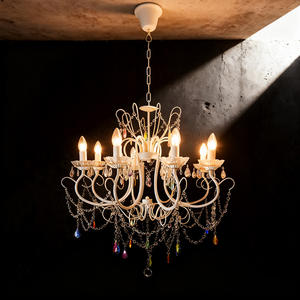 נברשות קריסטל תלייה נרות תליון תאורה אירופאית ועיצוב מעגלי לבן צבוע, קריסטל אקרילי 8 זרועות - Product Image 4