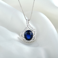 Collar con Colgante de Plata de Ley con Circonita Exquisita, Chapado en Rodio, Gema Azul Ovalada, Joyería de Plata 925 para Mujer