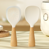 Cuillère de cuisine antiadhésive en silicone avec manche en bois, colorée, pour cuisson du riz, outils de pâtisserie, compatible lave-vaisselle, best-seller