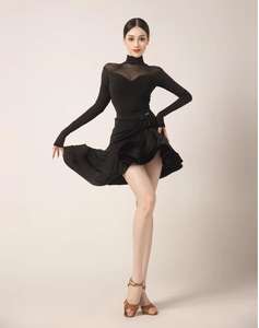 Novedoso y Popular <span class=keywords><strong>Traje</strong></span> de Baile Latino Negro con Falda y Mangas Largas <span class=keywords><strong>para</strong></span> Niñas, Transpirable <span class=keywords><strong>para</strong></span> Salón, Rumba, <span class=keywords><strong>Tango</strong></span> y Salsa, Disponible en Stock - Product Image 4