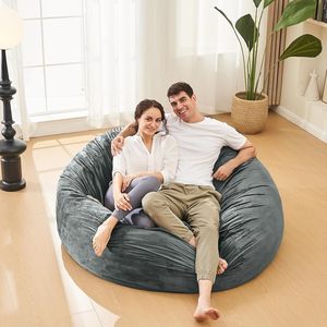Fauteuils poufs de haute qualité pour adultes, 4 pieds, en mousse à mémoire de forme, grand couvre-canapé - Canapé rond moelleux pour salon - Product Image 3
