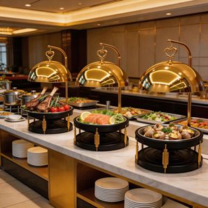 Stainless Steel Alcohol Stove 8L Circular <b>Buffet</b> <b>Warmer</b> With Hanging Lid For Restaurant Use - Product Image 1