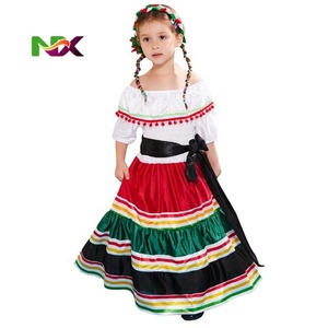 Impresionante Traje de Bailarina Folclórica Mexicana Tradicional de Jalisco para Niñas, Vestido Mexicano de Encaje para Niñas - Product Image 1