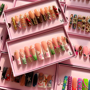 10 Uñas Postizas de Marca Privada, Hermosas y Lujosas, Hechas a Mano, Acrílicas, Personalizadas, Gruesas, <span class=keywords><strong>con</strong></span> Cristal, Uñas Artificiales - Product Image 6