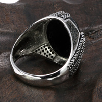 Bagues en Argent Sterling 925 Pur avec Pierre d'Agate Noire, Grandes Bagues Turques Rétro Vintage pour Hommes, Bijoux Turcs Anelli Uomo