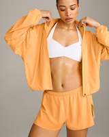 Ensemble 2 pièces en polaire brodé 3D personnalisé, veste coupe-vent sport oversize à épaules tombantes et short pour femme, vente en gros OEM