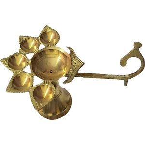 PARIJAT HANDICRAFT Golden Panchmuki Aarti Diya Lampe à huile puja indienne faite à la main pour Diwali Pooja Akhand Diya pour Pooja Purpose - Product Image 2