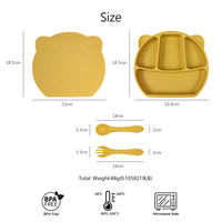 Assiette Bébé en Silicone Alimentaire avec Couvercle, Cuillère et Fourchette Souples, Ensemble Portable de Sevrage pour Tout-Petits, Assiette Antidérapante – Vente en Gros