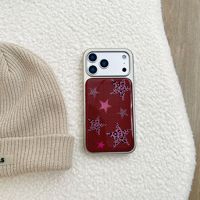Étui de téléphone étoile à pois rouge vin pour iPhone 17 Pro Max étui de téléphone portable étui époxy bord argent pour Apple 15 pour fille
