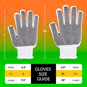 Gants de travail blancs en polyester et coton avec points en PVC sur la paume, tricotés, pour le jardinage, antidérapants, ambidextres, imperméables, protection des mains - Product Image 6