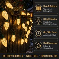 Guirlande lumineuse LED C9 Fraise 4,5M 30 LED Piles 3AA 8 Modes Minuteur Étanche IP44 Décoration Extérieure Jardin Plastique OEM