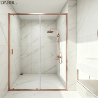 Cabine de douche en verre trempé de 6 mm avec cadre en aluminium, porte coulissante noir mat doré
