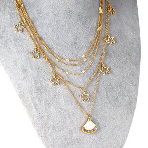 Collier ras du cou épais en acier inoxydable plaqué or 18 carats, étanche, avec pendentif étoile de mer et coquillage texturé, perles pour femmes et filles - Product Image 5