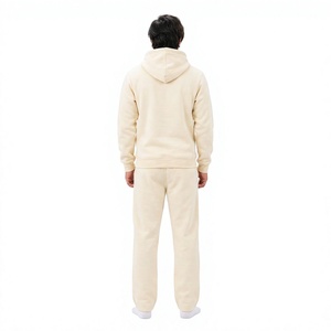 Men's <b>Cream</b> Hooded Tracksuit Full Sleeve Solid Color Cotton Casual Wear with Side Pockets Regular Fit Autumn Style - Product Image 6