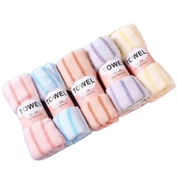 Lot de cinq serviettes en polaire corail rayées, bordées, pour usage familial, extra épaisses, très absorbantes, sans peluches, vente en gros directe usine