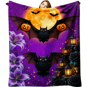 Halloween Pumpkin <b>Witch</b> Bat Flannel Blanket Throw Blanket Nap Blanket Party Decor Horror <b>Gift</b> Wholesale Machine Washable - Product Image 6