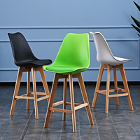 Tabouret de bar moderne de style nordique avec dossier, repose-pieds, coussin en PU, assise en PP, pieds en bois, mobilier en gros