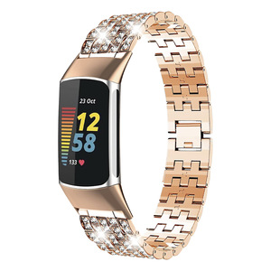 Para Fitbit Charge 5/6 Pulsera de acero inoxidable con correa de reloj de metal con tachuelas de diamantes - Product Image 6