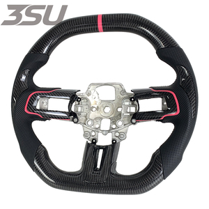 Volant de direction en cuir et fibre de carbone style sport pour Ford <span class=keywords><strong>Mustang</strong></span> Ecoboost 2015-2023, processus de forgeage, personnalisable - Product Image 2