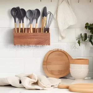 Boîte de rangement pour vaisselle en bois, rectangulaire, à fixer au mur, organiseur de cuisine pour ustensiles et couverts - Product Image 1