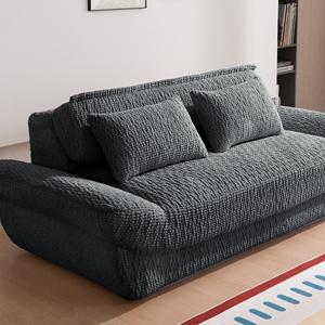 Canapé-lit compact en tissu carré moderne à deux places avec coussin en mousse rempli, dossier profond, siège profond, salon, villa, appartement - Product Image 2