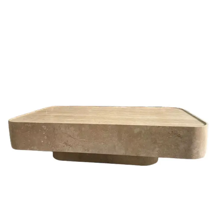 Tavolino da caffè rettangolare intagliato in travertino Beige classico in pietra di marmo naturale OEM