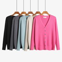 Anpassbares Etikett Einfarbiger Strick-V-Ausschnitt Langarm Übergröße Damen-Strickjacke Strickwaren Pullover Mit Knöpfen 3860