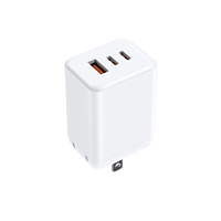 Adaptor Daya Pengisi Daya Dinding Cepat GaN 3-Port USB-C QC3.0 65W Bersertifikasi PSE EN 50075 & EN 62368