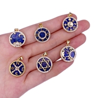 Pendentif tendance en laiton avec breloques étoile, lune, soleil, boussole, étoile de David, zircon et agate noire, accessoire pour collier et bijoux DIY
