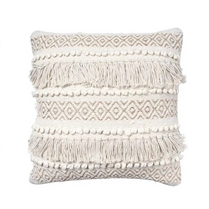 Designer Boho Cushion Covers Handwoven Cotton Vibrant Beige with Geometric Vintage Pattern Wholesale From India - Product Image 1