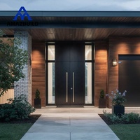 Porte extérieure pivotante en bois de noyer noir AMAZBUILD avec fonction pare-balles pour entrée d'appartement moderne