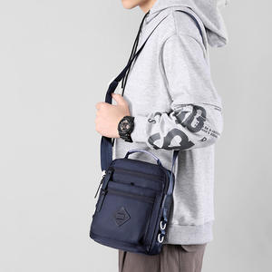 Wbpower Sac bandoulière en nylon pour homme, petit sac carré pour affaires, imperméable, usage quotidien, noir, gris, bleu foncé - Product Image 4