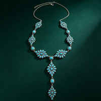 Collier long style Navajo fait main en turquoise, motif Squash Blossom, collier statement western de 24,53 pouces, vente en gros