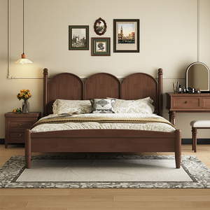 Solid Wood <b>Bed</b> 1.5M 1.8M <b>Platform</b> <b>Bed</b> Durable Vintage Style Bedroom Furniture - Product Image 1