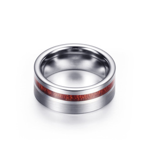 <b>Tungsten</b> Steel Ring 8mm Wood Grain Inlay Geometric Design Unisex Fashion Jewelry - Product Image 2