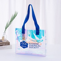 Sac fourre-tout en PVC irisé recyclable avec poignée en boucle, imprimé logo personnalisé, sac de shopping transparent tendance, vente en gros du Guangdong