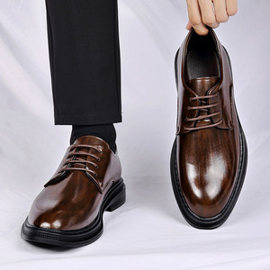 Zapatos de vestir de cuero para hombre, con punta en pico, con cordones, Oxford, para boda, negocios, otoño, formales, suela suave, color sólido - Product Image 1