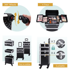 Valise à roulettes en aluminium Lucky Pro avec <span class=keywords><strong>tiroir</strong></span> verrouillable 3 en 1, poignée souple, grand rangement, organisation facile des cosmétiques - Product Image 3