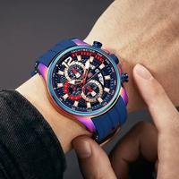 MINI FOCUS 0350 jam tangan olahraga baru untuk pria tali silikon biru jam tangan kuarsa kronograf dengan tanggal otomatis tangan bercahaya