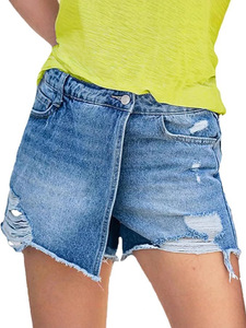 Yuhong 2026 Nuevo Estilo Verano Superventas Vintage Ecológico Casual Vaqueros Cortos Lavados con Agujeros Azul Claro para Mujer - Product Image 2