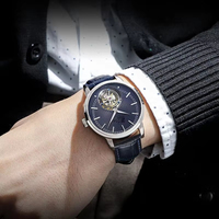 Montre automatique de luxe pour homme en or rose avec tourbillon, boîtier transparent et cadran en verre de 20 mm